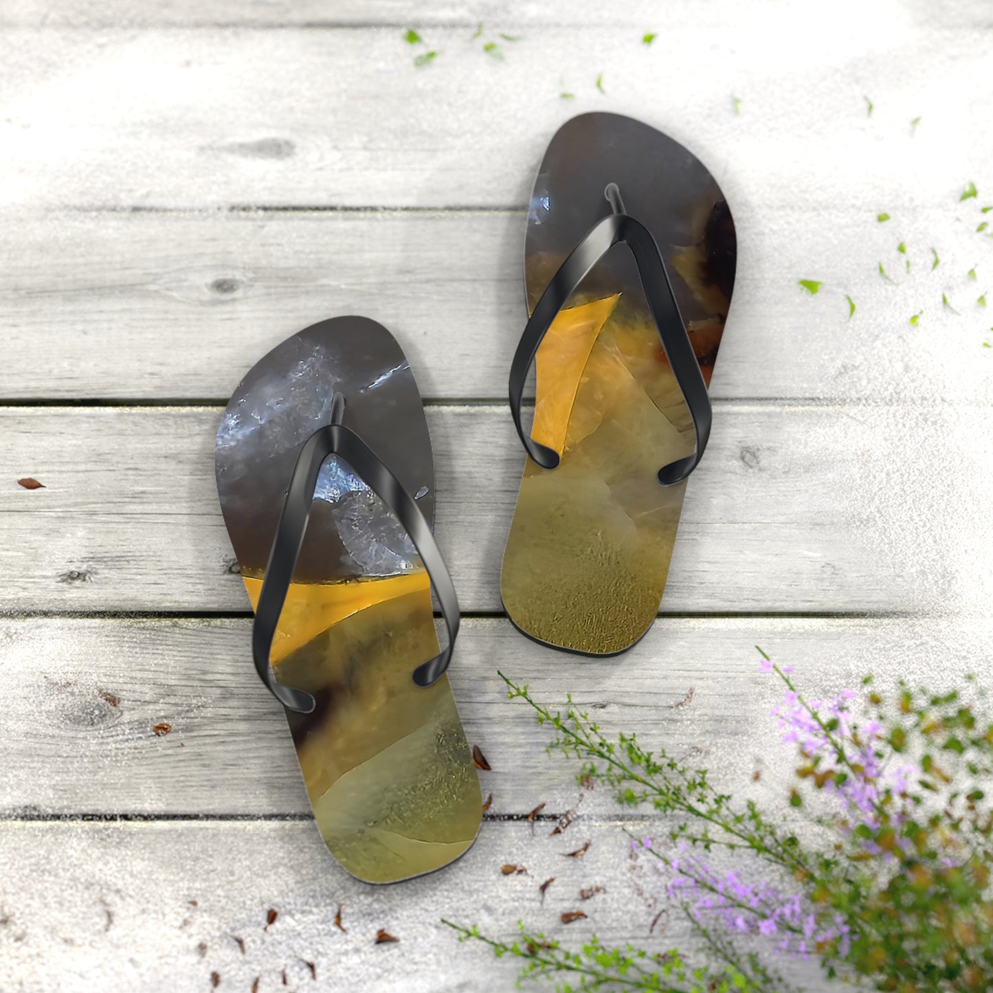 Vibrant Unisex Beachwear Flip Flops With Tie-dye Like Timor Agate Patterns