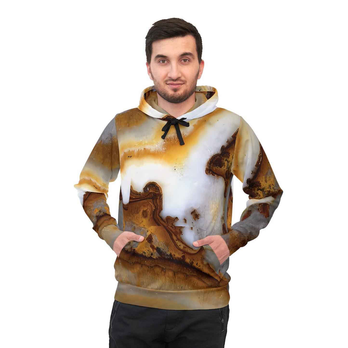 Vibrant rock art hoodies – Unique unisex custom hooded sweatshirt with a colorful yellow calcite tie dye like patterns for men and women