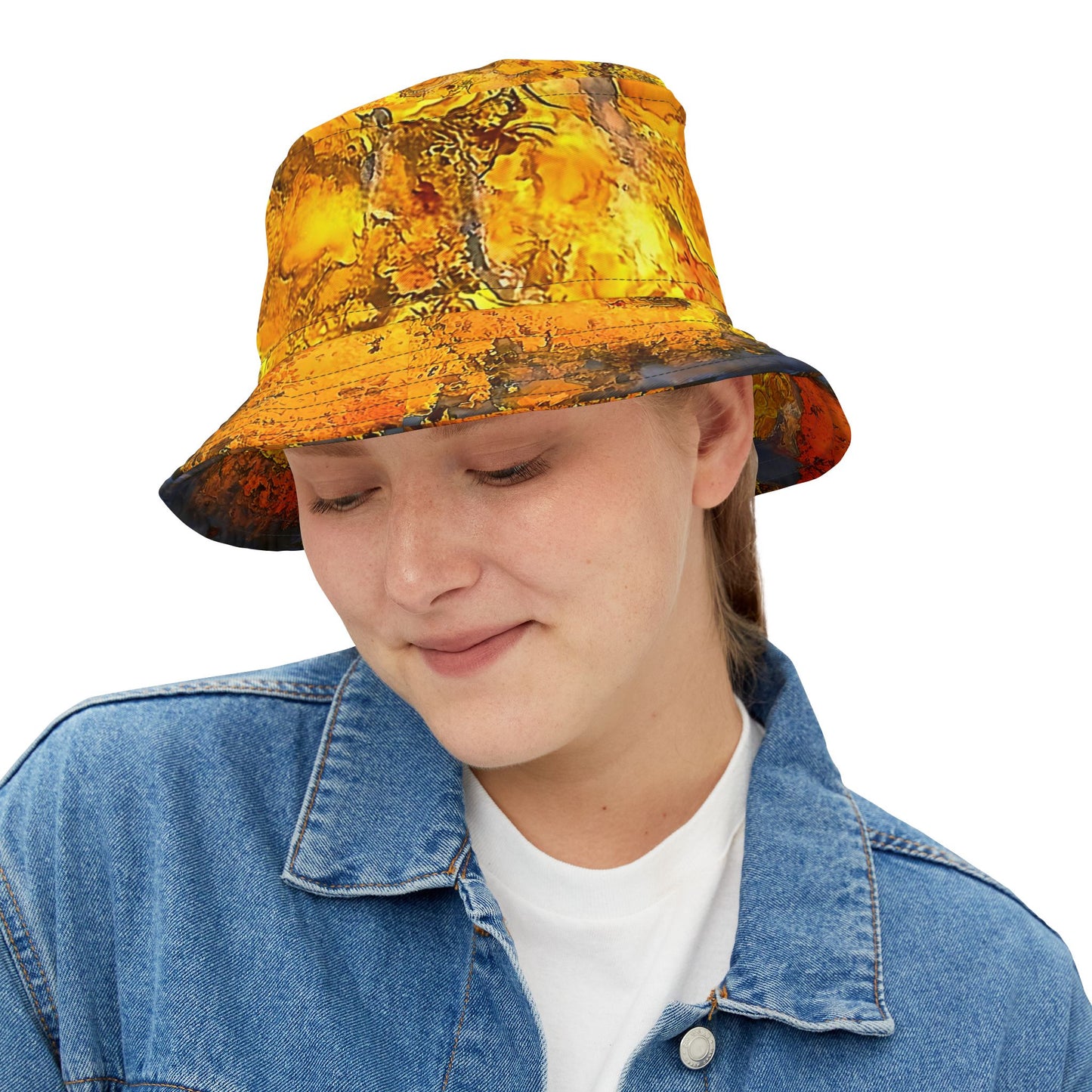 Rock Art-Inspired Floppy Bucket Hat –Stromatolite Agate- Unique Tie-Dye Ish Design