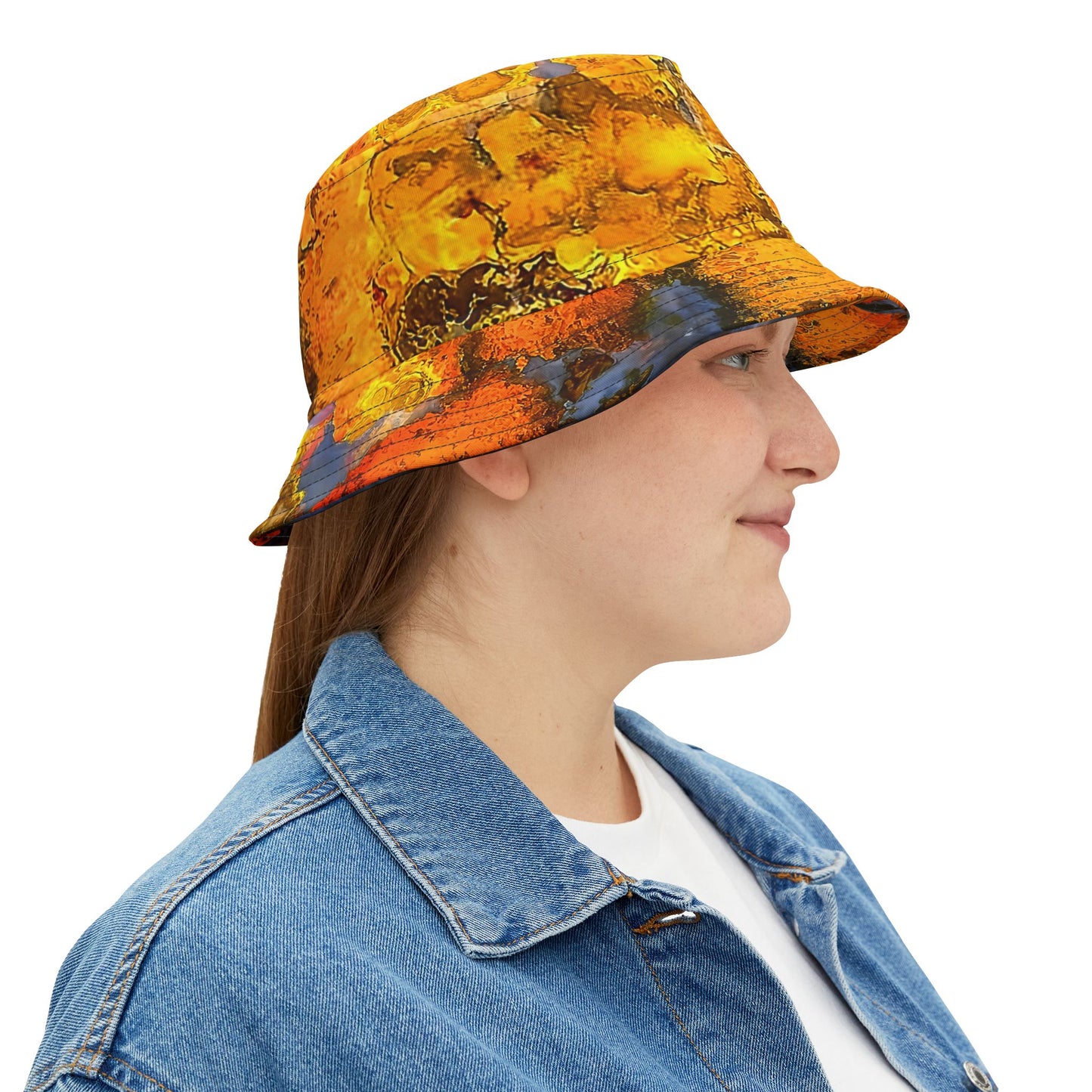 Rock Art-Inspired Floppy Bucket Hat –Stromatolite Agate- Unique Tie-Dye Ish Design