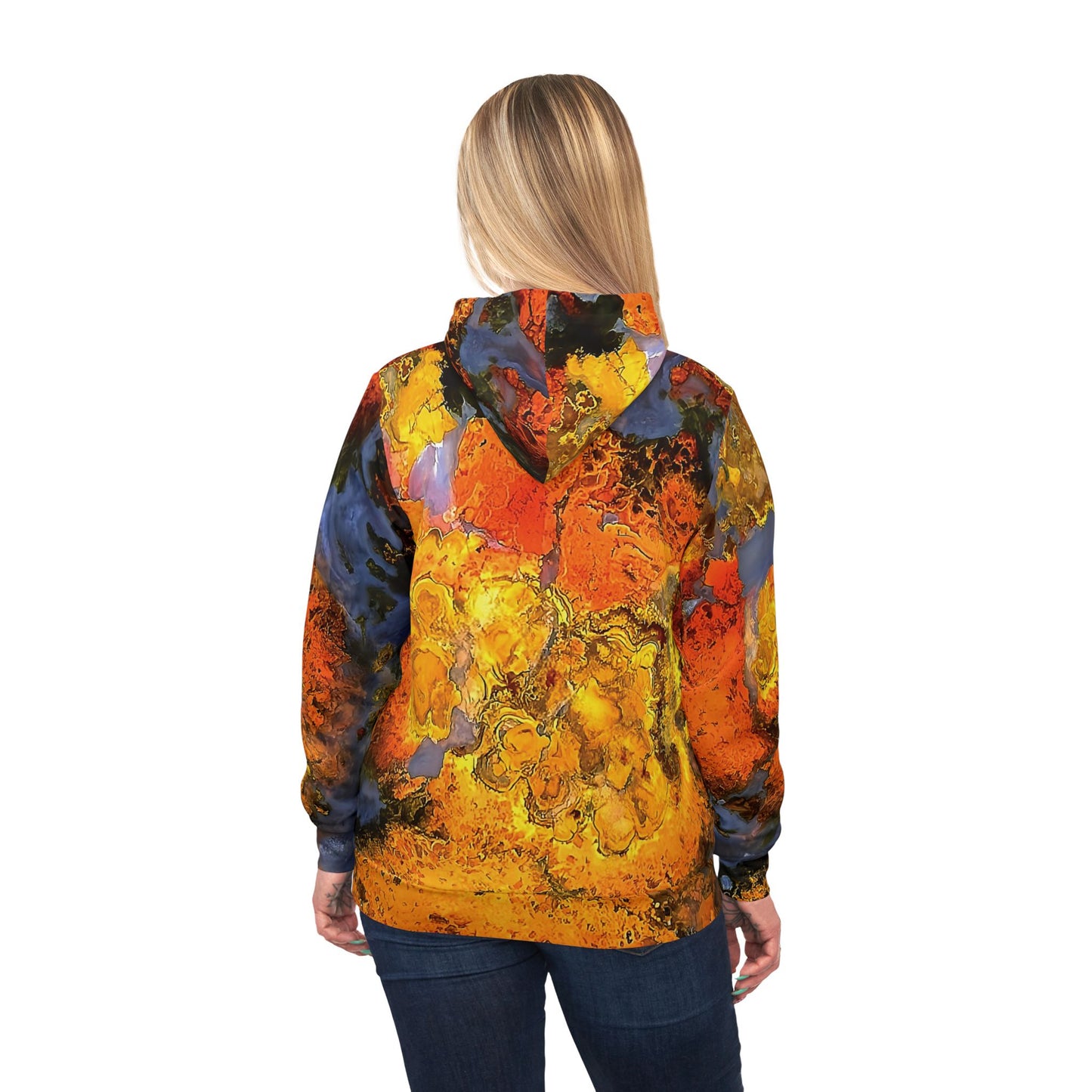 Vibrant rock art hoodies – Unique unisex custom hooded sweatshirt with a colorful polished stromatolite agate tie dye like patterns for men and women