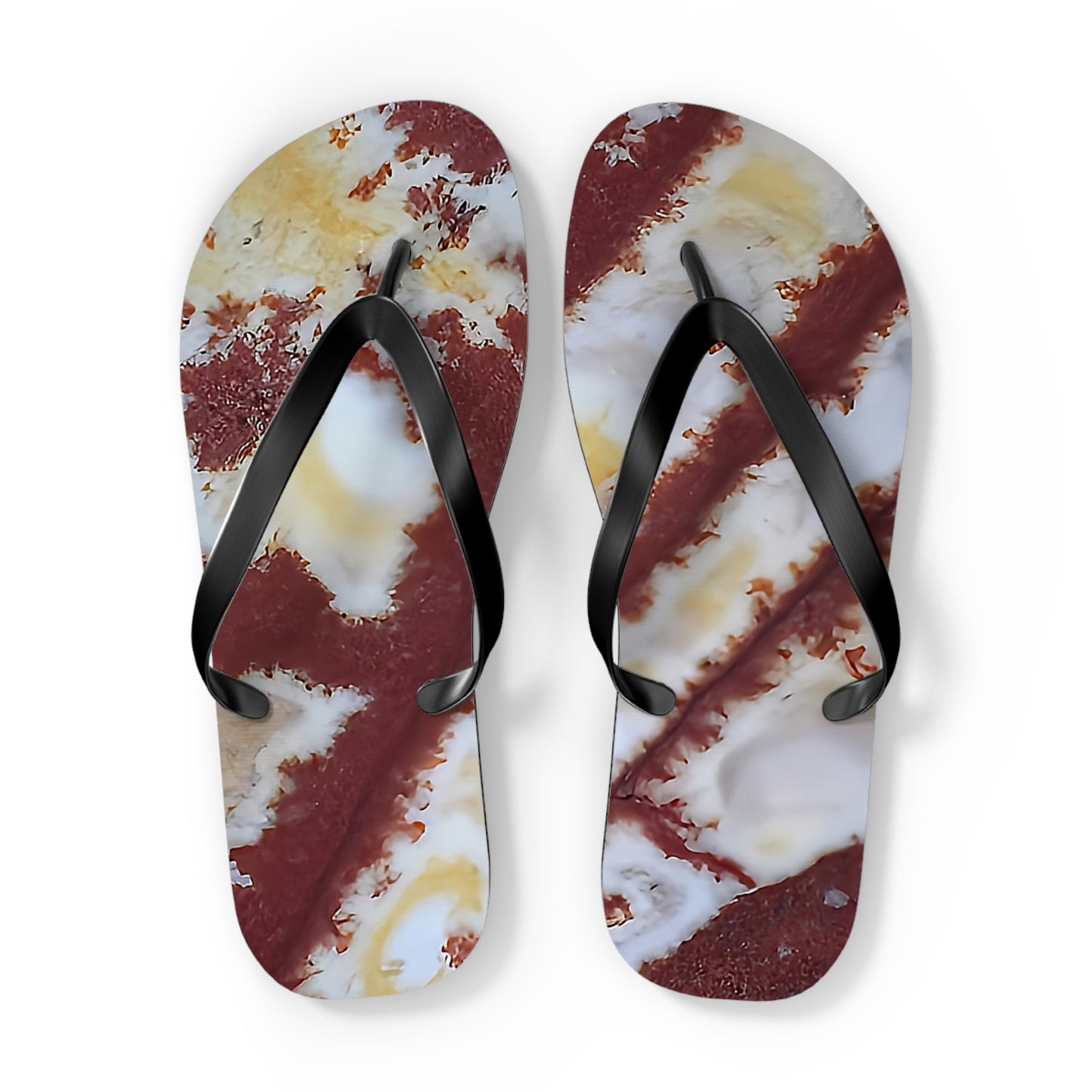 Vibrant Unisex Beachwear Flip Flops With Tie-dye Like Sonora Dendritic Jasper Patterns