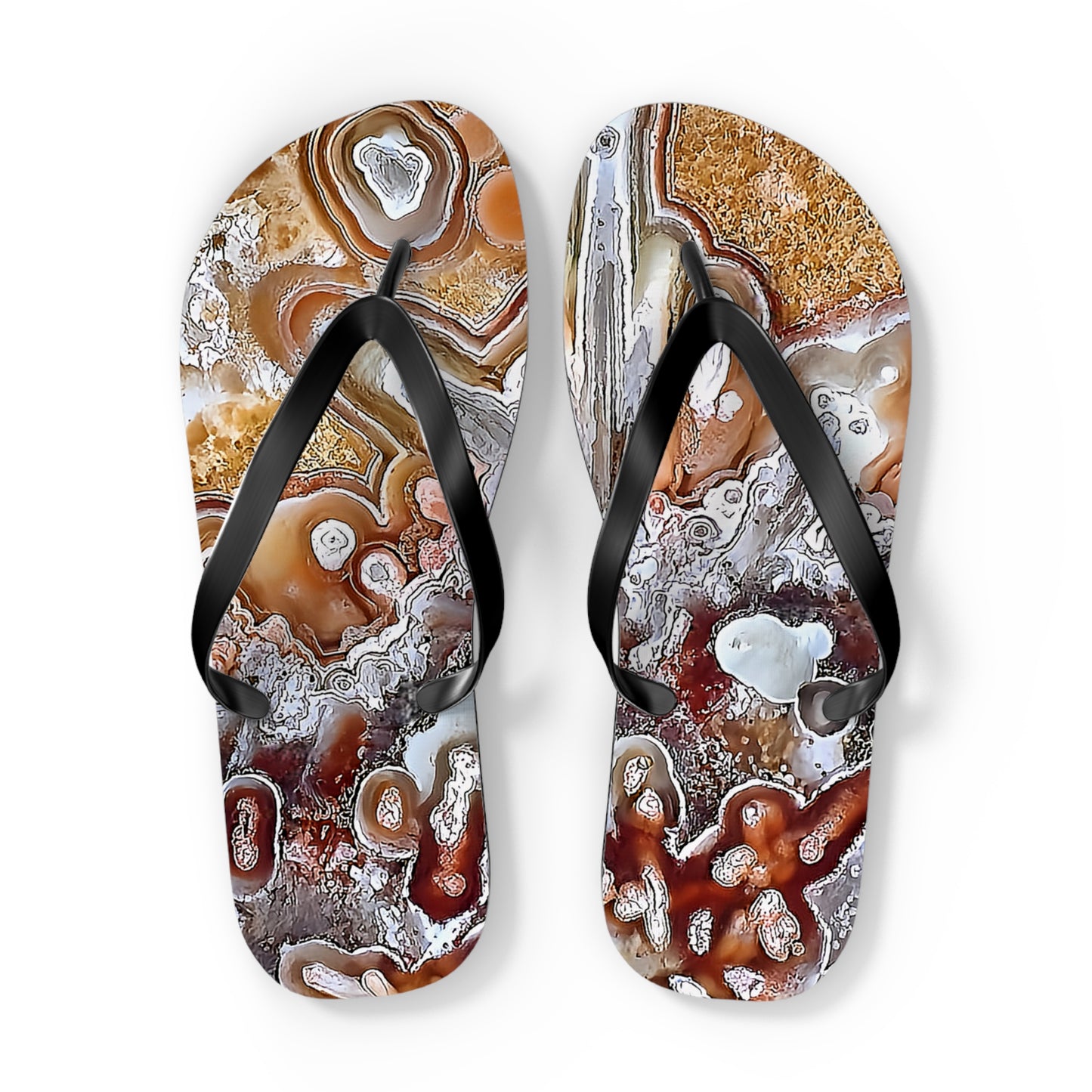 Vibrant Unisex Beachwear Flip Flops With Tie-dye Like Lacy Agate Patterns