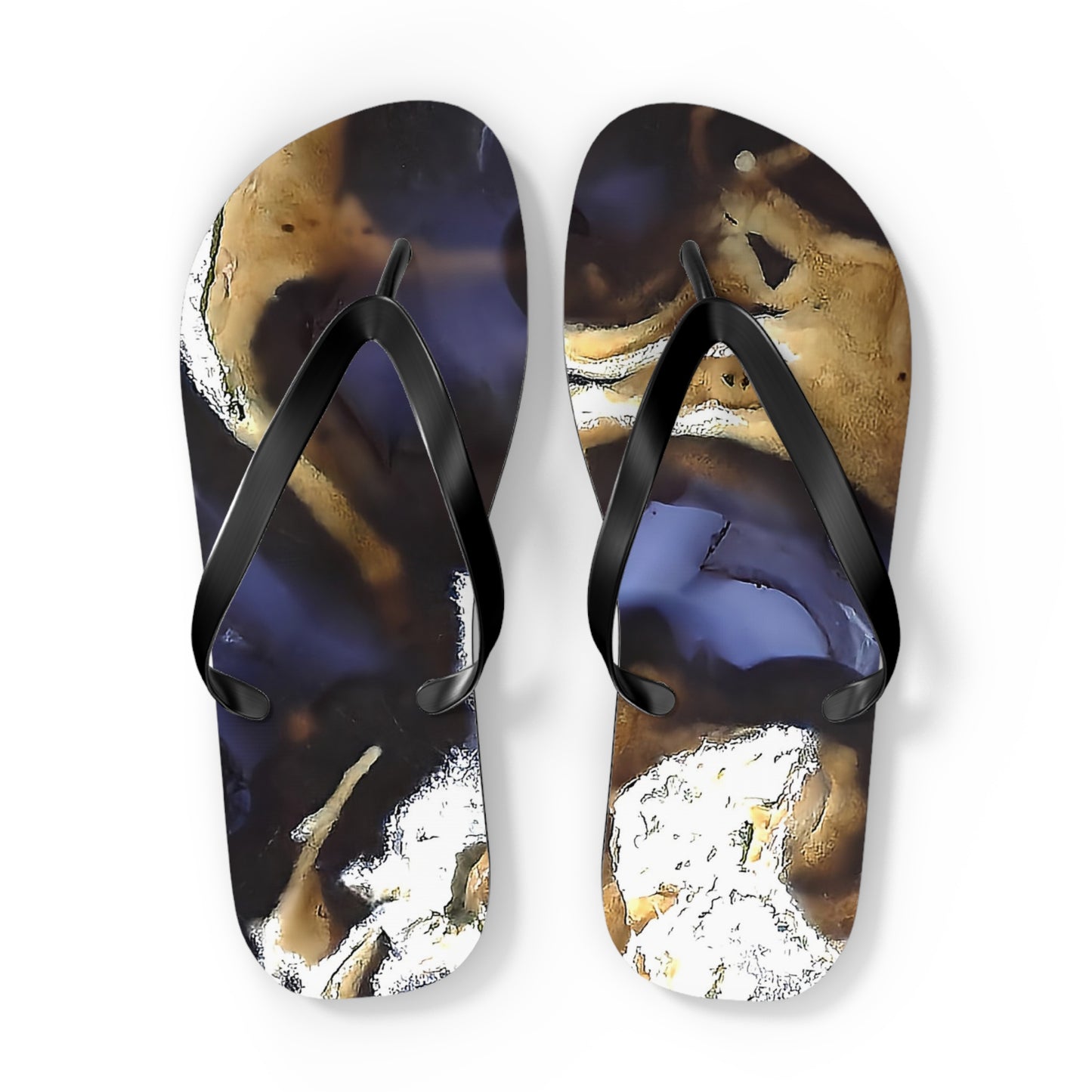 Vibrant Unisex Beachwear Flip Flops With Tie-dye Like Moss Agate Thunder Egg Patterns