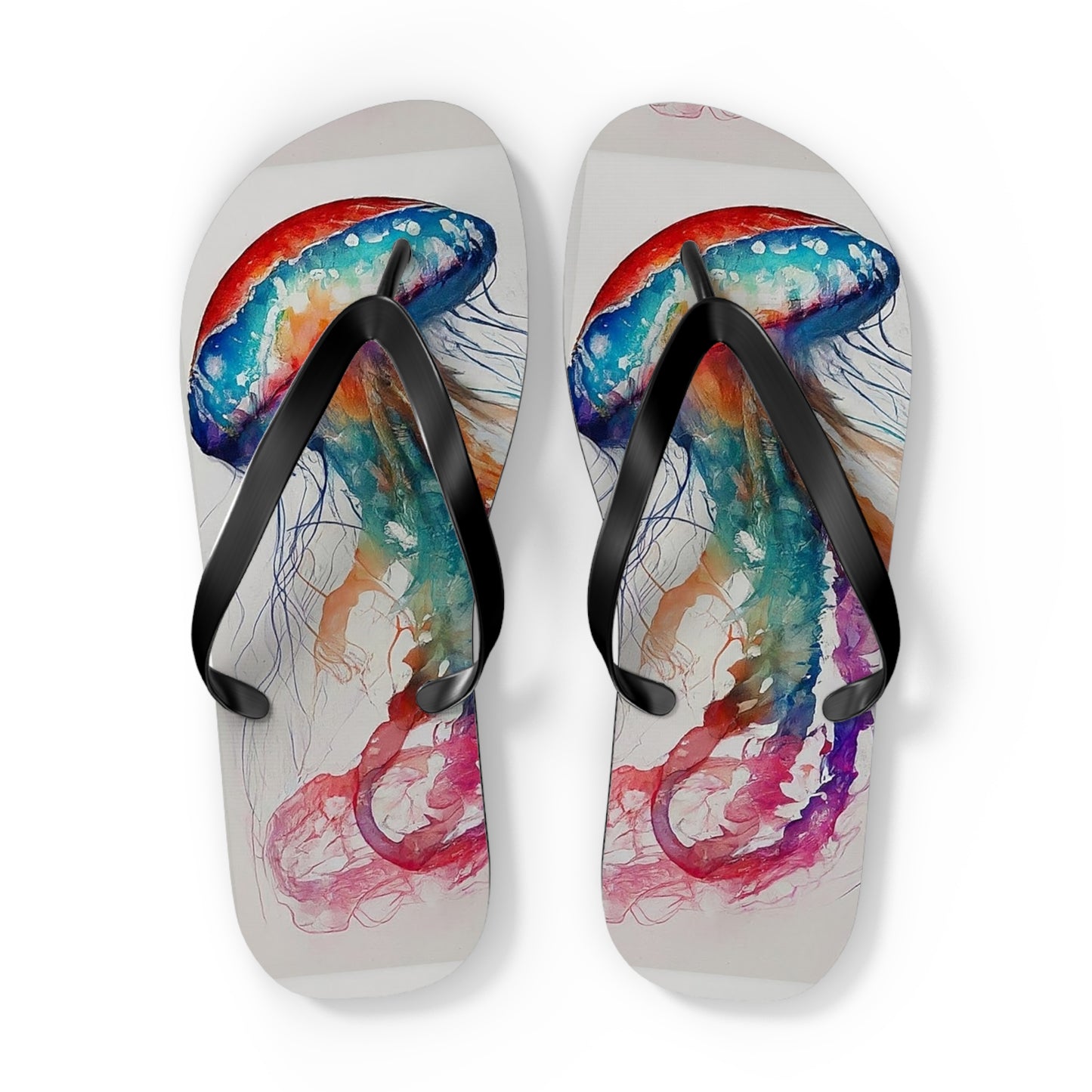 Vibrant Unisex Beachwear Flip Flops With Watercolor Jellyfish