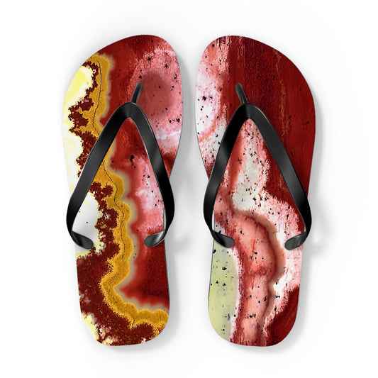 Vibrant Unisex Beachwear Flip Flops With Tie-dye Like Tiger Iron Patterns