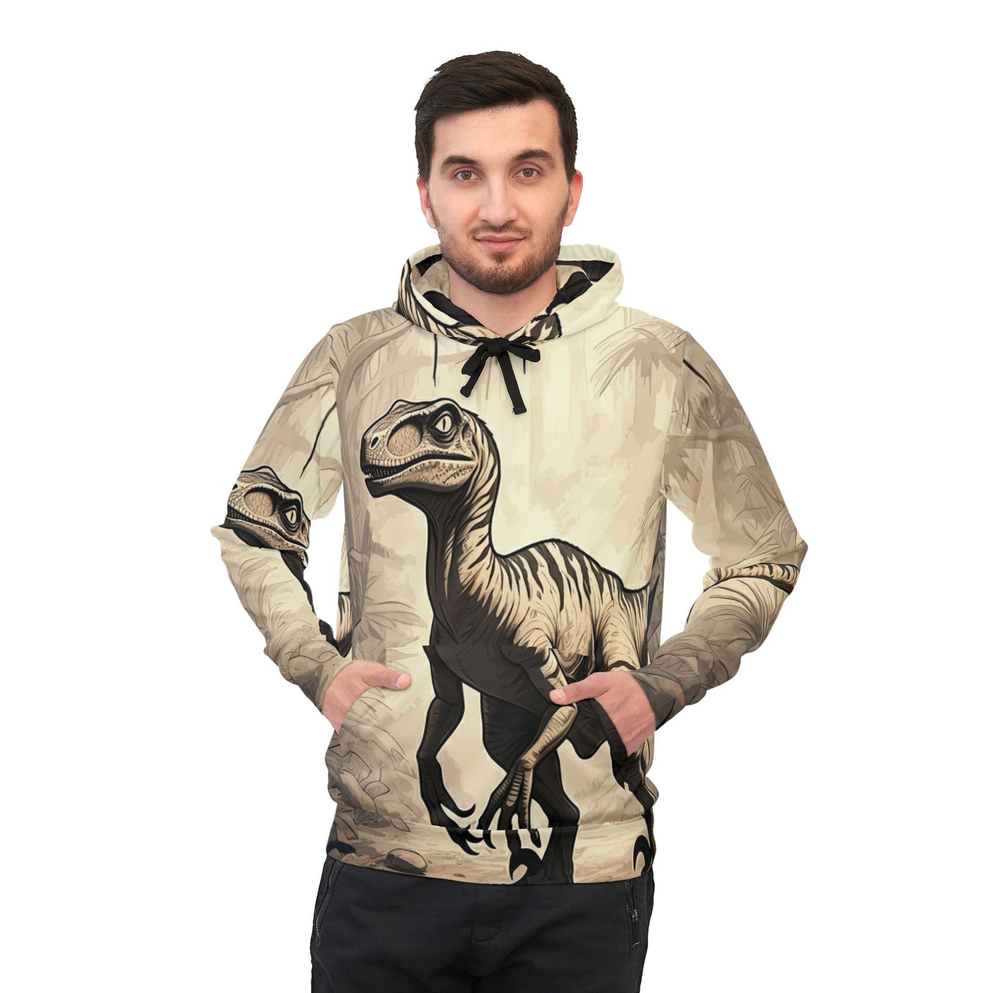 Black and white raptor pullover hoodie adult hooded dinosaur sweatshirt for men and women