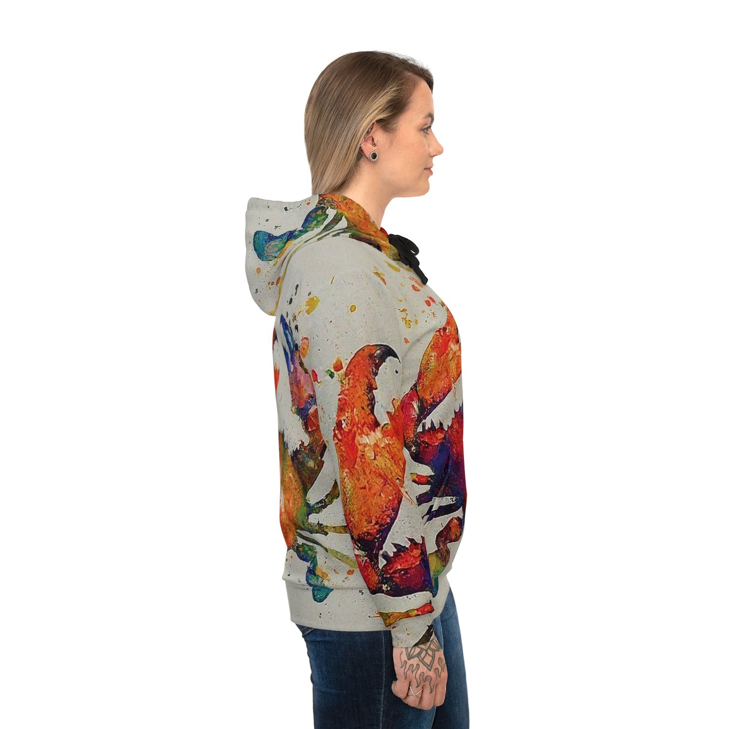 Colorful Unisex Watercolor Crab Beach Art Hoodie