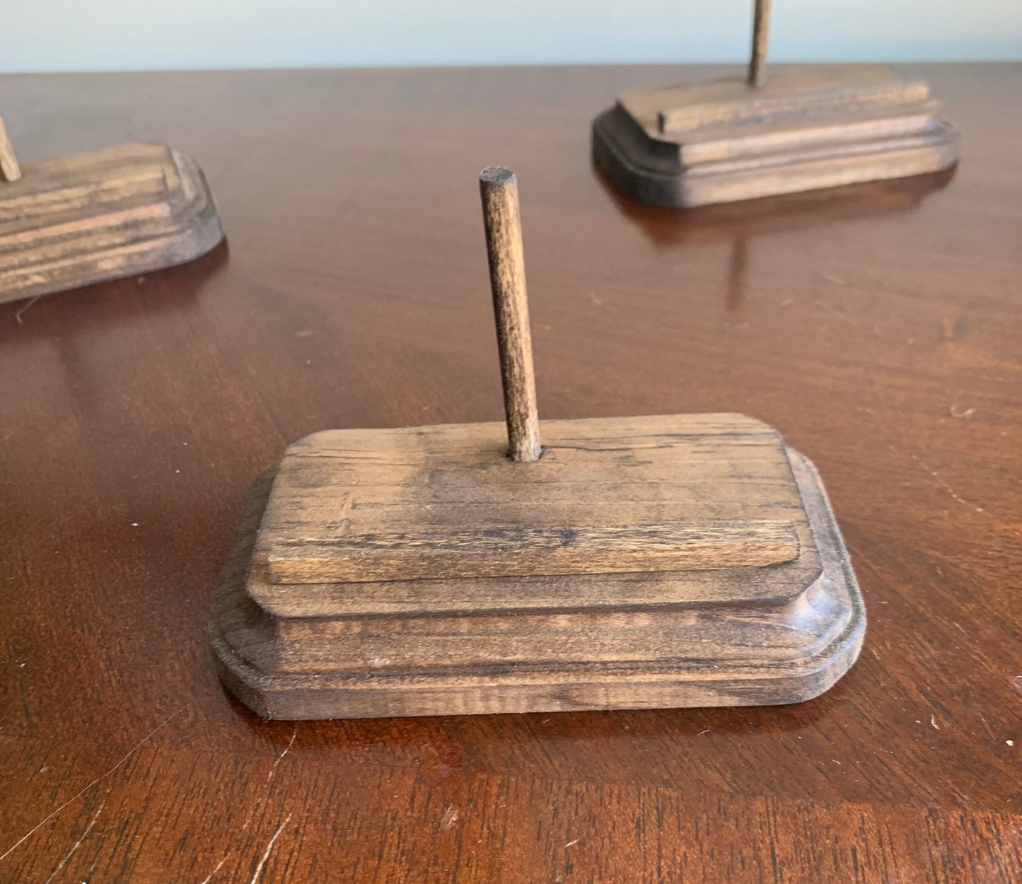 Megalodon Fossil Shark Tooth Stand Rectangular with Clipped Corners -Stained Dark Walnut