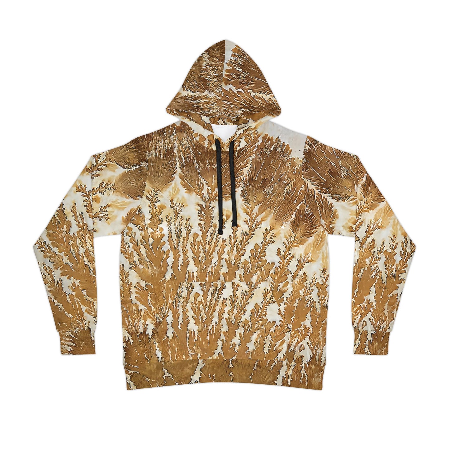 Unique branching dendrites stone art hoodie, unisex hooded sweatshirt for men and women.  Colorful orange and white tie die like patterns