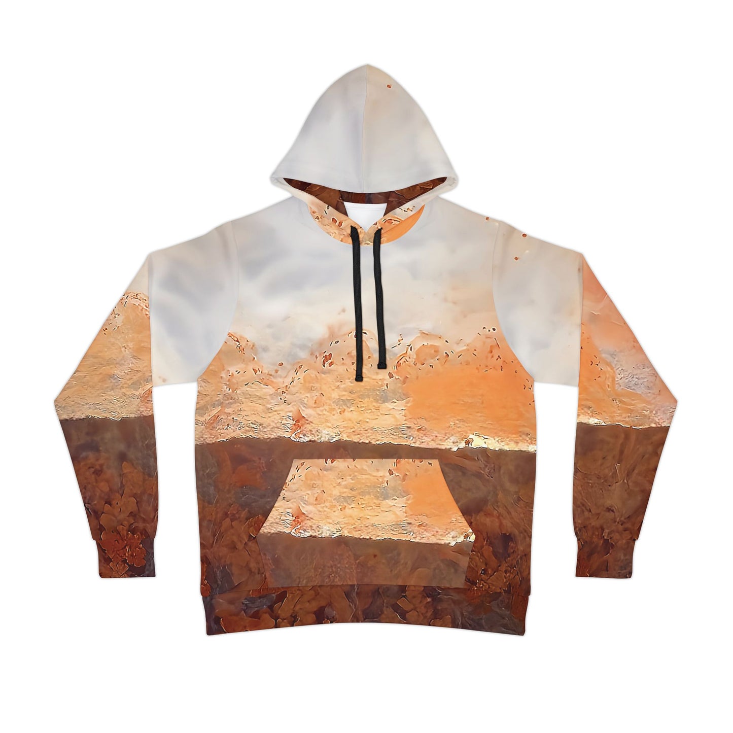 Unique carey ranch plume agate stone art hoodie, unisex hooded sweatshirt for men and women.  Colorful brown, orange and white tie die like patterns