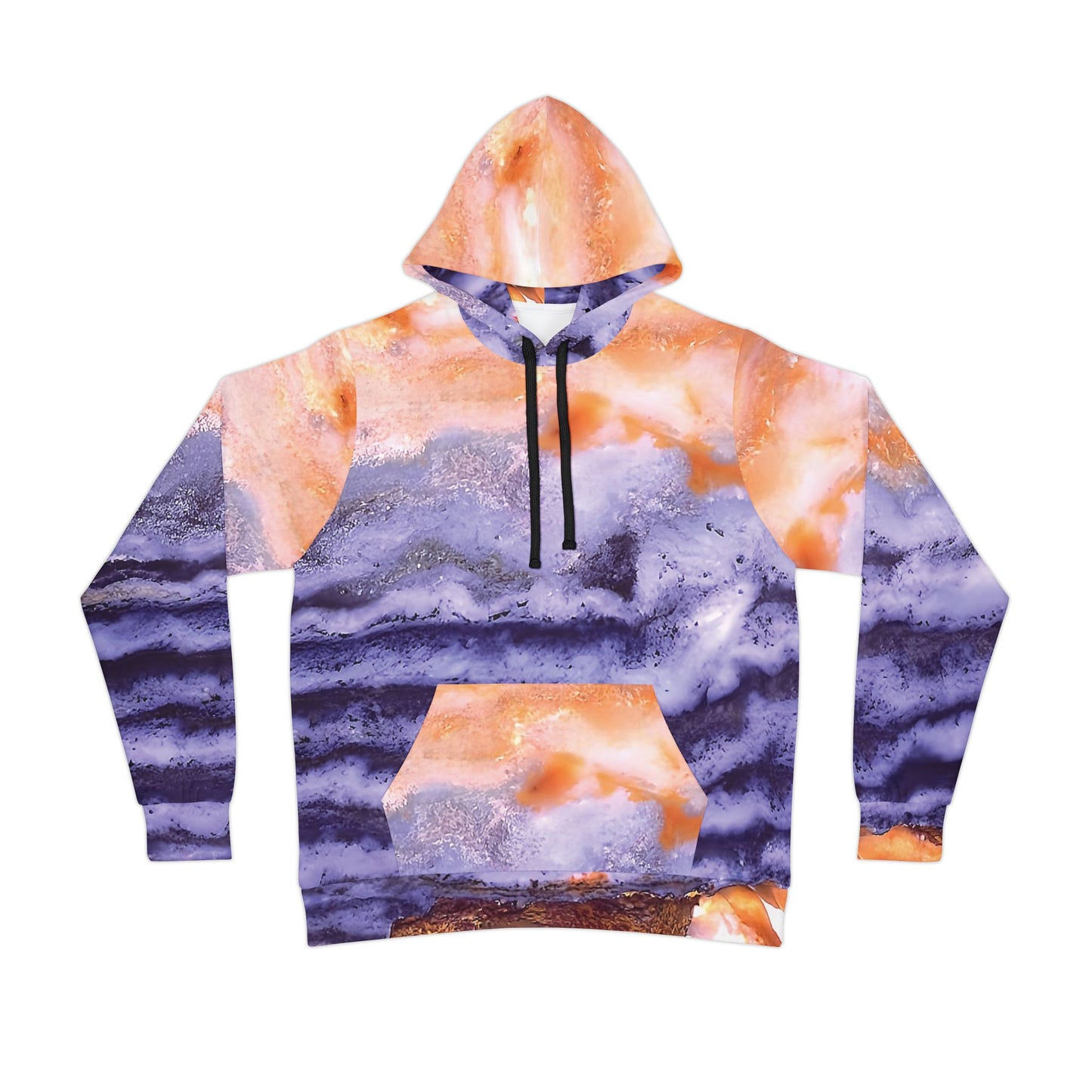 Unique fossil bog jasper art hoodie, unisex hooded sweatshirt for men and women.  Colorful purple and pink tie die like pattern