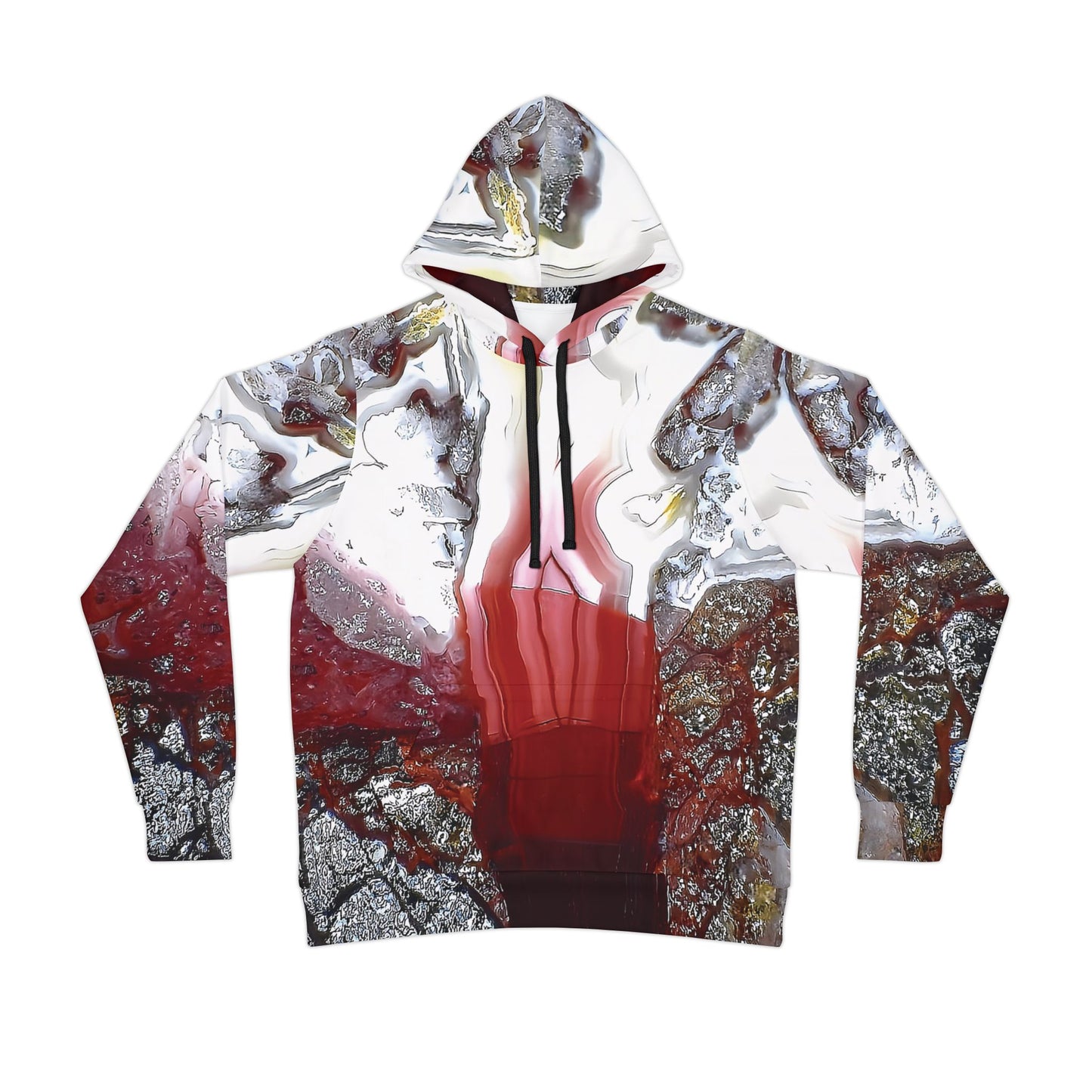 Unique luguna lace agate stone art hoodie, unisex hooded sweatshirt for men and women.  Colorful red, white and black tie die like patterns